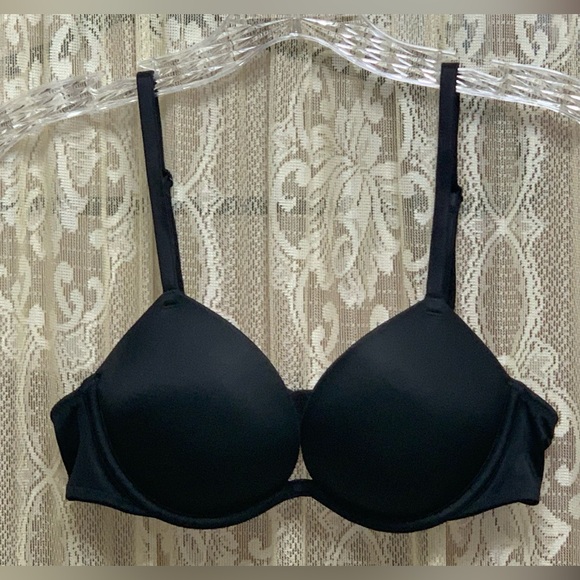 PINK BACK CLOSURE BLACK BRA - SZ. 34A - Picture 1 of 4